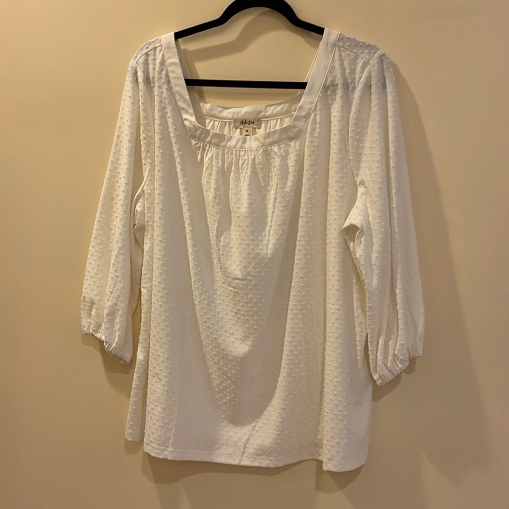 Style & Co Womens Top Square Neck 3/4 Sleeve White Size 2X